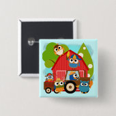 Badge Carré 5 Cm Agriculteurs de hibou (Devant & derrière)