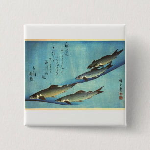 Badge Carré 5 Cm Ai (truite) - Photos japonaises couleur Hiroshige