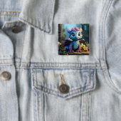 Badge Carré 5 Cm Aiden, un dragon lunaire (En situation)