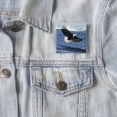 Badge Carré 5 Cm aigle à tête blanche, Haliaeetus leuccocephalus en (En situation)