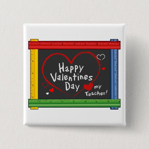 Badge Carré 5 Cm Aimez Mon Professeur ! HEUREUSE SAINTE-VALENTIN !