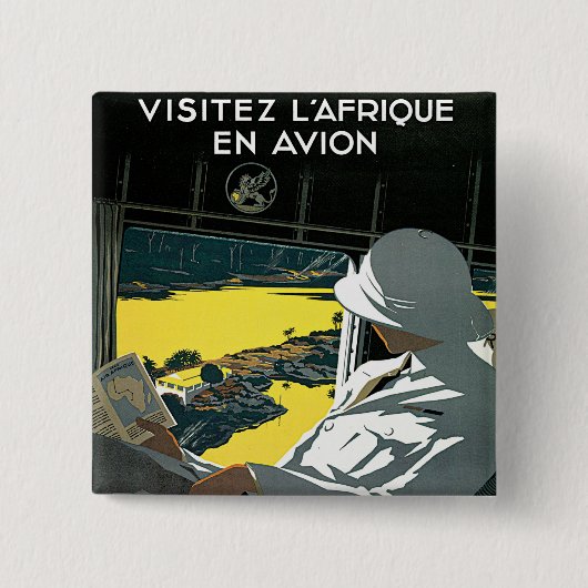 Badge Carré 5 Cm Air Afrique : En Avion de Visitez L'Afrique (Devant)