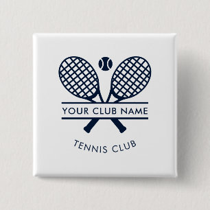 Badge Carré 5 Cm Ajouter Votre Nom Club Tennis Icônes Marine Bleu