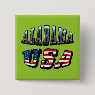 Badge Carré 5 Cm Alabama Photo et USA Flag Font