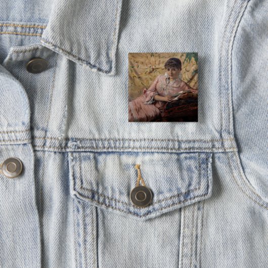 Badge Carré 5 Cm Albert Edelfeel - La Parisienne de lecture (En situation)