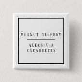 Badge Carré 5 Cm Alerte d'allergie à l'arachide noire et blanche (Devant)