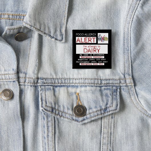 Badge Carré 5 Cm Alerte d'allergie alimentaire Easy Edit Étiquette  (En situation)