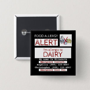 Badge Carré 5 Cm Alerte d'allergie alimentaire Easy Edit Étiquette 
