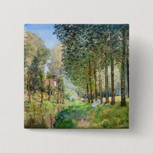 Badge Carré 5 Cm Alfred Sisley - Repos au bord du ruisseau