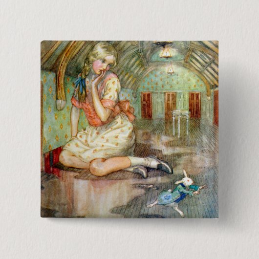 Badge Carré 5 Cm Alice devient trop grande pour la maison au pays d (Devant)