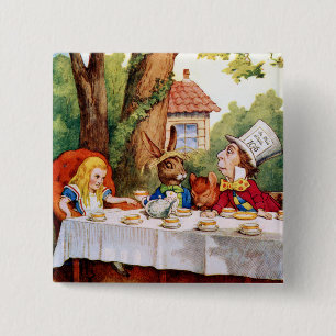 Badge Carré 5 Cm Alice et le thé du chapelier fou au pays des