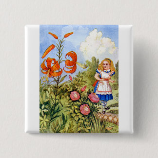 Badge Carré 5 Cm Alice et les fleurs parlantes au pays des merveill
