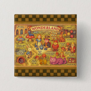 Badge Carré 5 Cm Alice Fantaisiste Aventures dans la Carte de Wonde