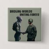 Badge Carré 5 Cm Alien et soldat (Devant)