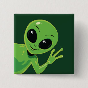 Badge Carré 5 Cm Alien Mignon qui Agite Cartoon Extraterrestre