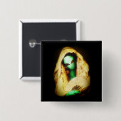 Badge Carré 5 Cm Alien portant une dentelle (Devant & derrière)