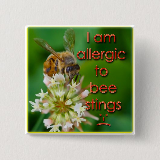 Badge Carré 5 Cm Allergie aux piqûres d'abeilles - idéal pour les e (Devant)