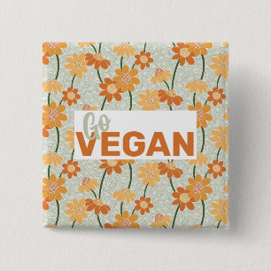 Badge Carré 5 Cm Allez Vegan ! Joli rétro muté fleurs des années 19