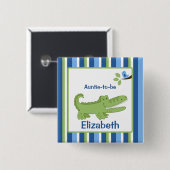 Badge Carré 5 Cm Alligator Customisé nom balise Bouton bleu/vert (Devant & derrière)