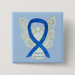 Badge Carré 5 Cm Alopecia Angel Awareness Ribbon Custom Art Pin