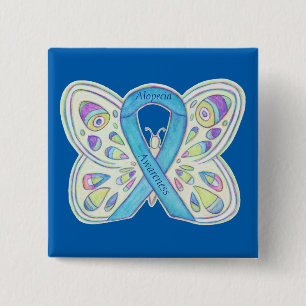 Badge Carré 5 Cm Alopecia Butterfly Awareness Ribbon Custom Art Pin