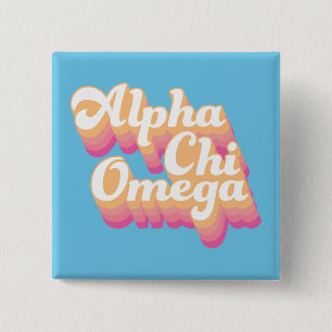 Badge Carré 5 Cm Alpha Chi Omega Écriture Groovy