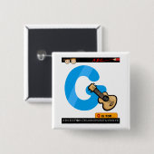 Badge Carré 5 Cm Alphabet Letter G is for Guitar (Devant & derrière)