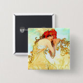 Badge Carré 5 Cm Alphonse Mucha Art Nouveau Été (Devant & derrière)