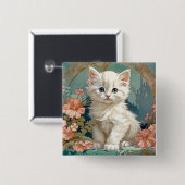 Badge Carré 5 Cm Alphonse Mucha Style Chat blanc (Devant & derrière)