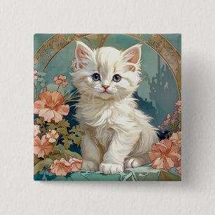 Badge Carré 5 Cm Alphonse Mucha Style Chat blanc