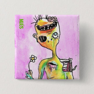 Badge Carré 5 Cm Amant de bouton de zombi de marguerites