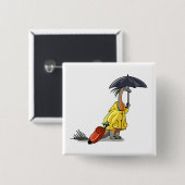 Badge Carré 5 Cm Amargasaurus Portant Un Parapluie Et Une Valise. (Devant & derrière)