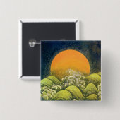 Badge Carré 5 Cm AMATÉRASU, GODDESS SOLEIL, vert jaune noir (Devant & derrière)