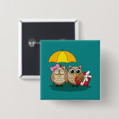 Badge Carré 5 Cm Amateurs de chouette avec parapluie et boîte de ch (Devant & derrière)