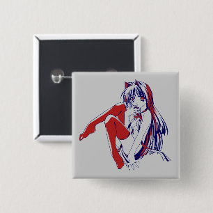 Badge Carré 5 Cm Américain Manga Neko Catgirl Kawaii Anime