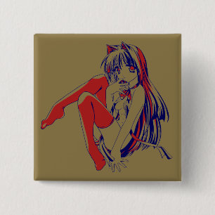 Badge Carré 5 Cm Américain Manga Neko Catgirl Kawaii Anime