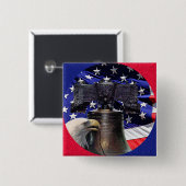 Badge Carré 5 Cm American Bald Eagle, Bell et drapeau (Devant & derrière)