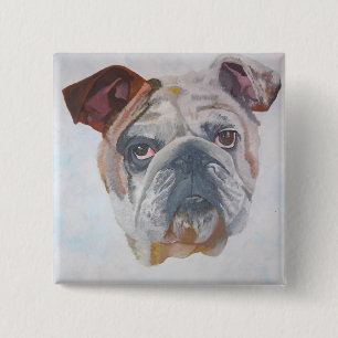Badge Carré 5 Cm American Bulldog Artistic Pet Portrait