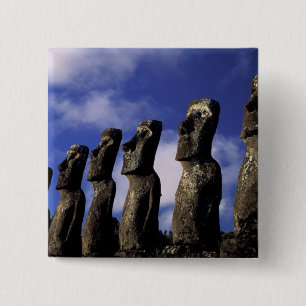 Badge Carré 5 Cm Amérique du Sud, Chili, île de Pâques, Ahu Akiri.