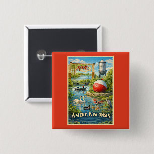 Badge Carré 5 Cm Amery, Wisconsin Ville des Lacs Tumbler Souvenir