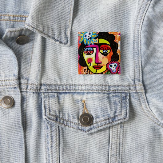 Badge Carré 5 Cm Amethyst Sugar Sull Frida par SilberZweigArts (En situation)