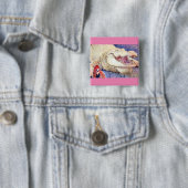 Badge Carré 5 Cm Ami blanc d'alligator et de lutin (En situation)