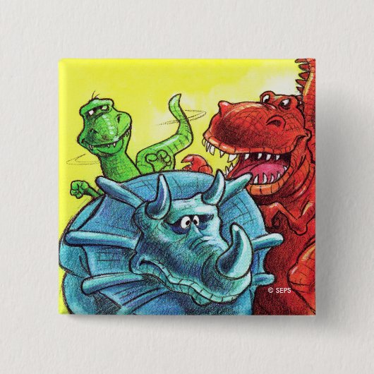Badge Carré 5 Cm Amis de dinosaure (Devant)