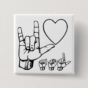 Badge Carré 5 Cm amour d'asl, coeur, asl