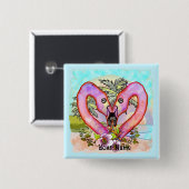 Badge Carré 5 Cm Amour de flamingo (Devant & derrière)