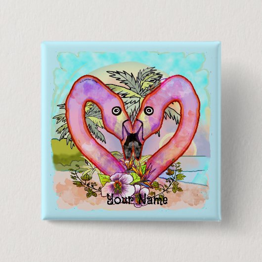 Badge Carré 5 Cm Amour de flamingo (Devant)