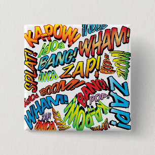 Badge Carré 5 Cm Amusants Sons de l'Art Pop de Bande Dessinée Rétro
