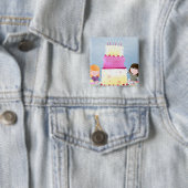 Badge Carré 5 Cm Amusement de gâteau d'anniversaire - bouton (En situation)