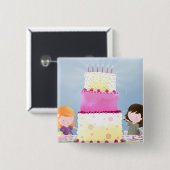 Badge Carré 5 Cm Amusement de gâteau d'anniversaire - bouton (Devant & derrière)