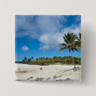 Badge Carré 5 Cm Anakena, Rapa Nui, Île de Pâques, Chili